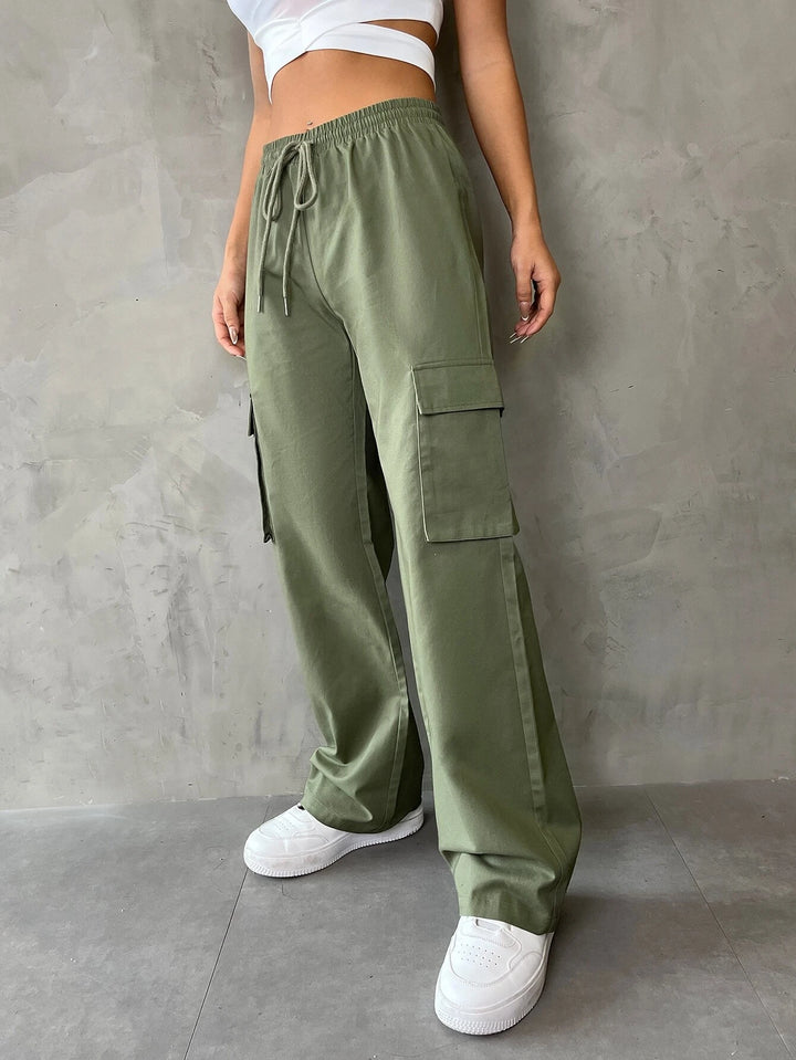 Plain Waist Cargo Pants