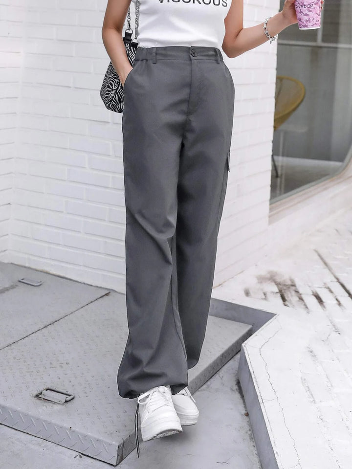 High Waist Non Stretch Cargo Pants