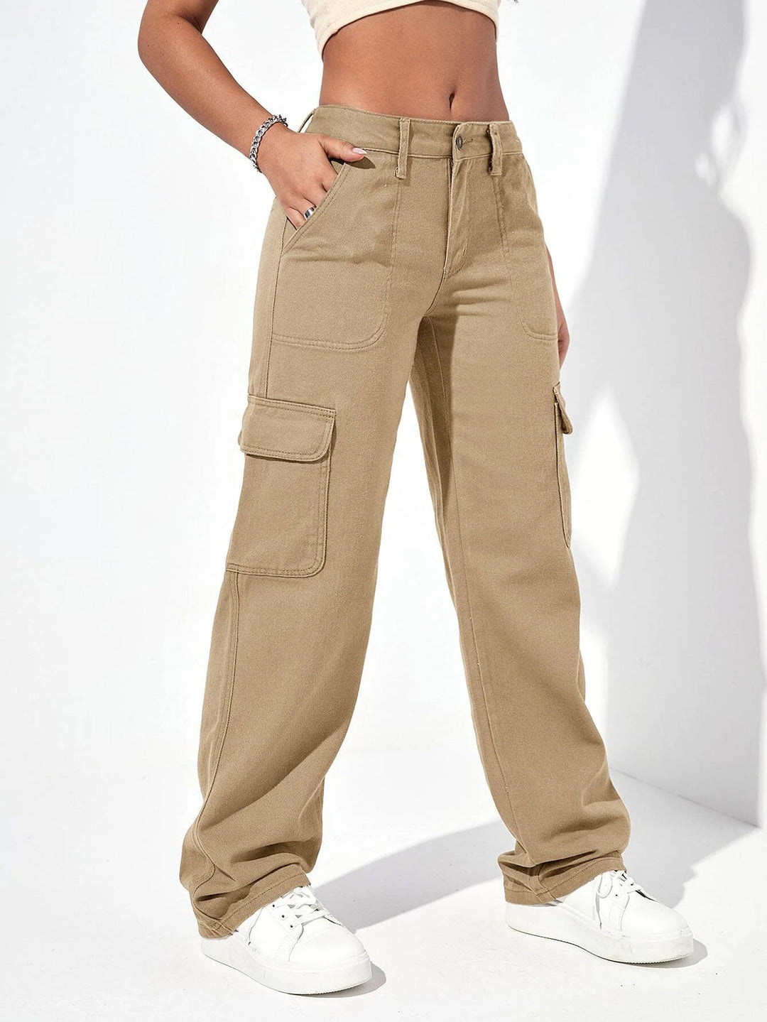 Plain Flap Pocket Cargo Jeans