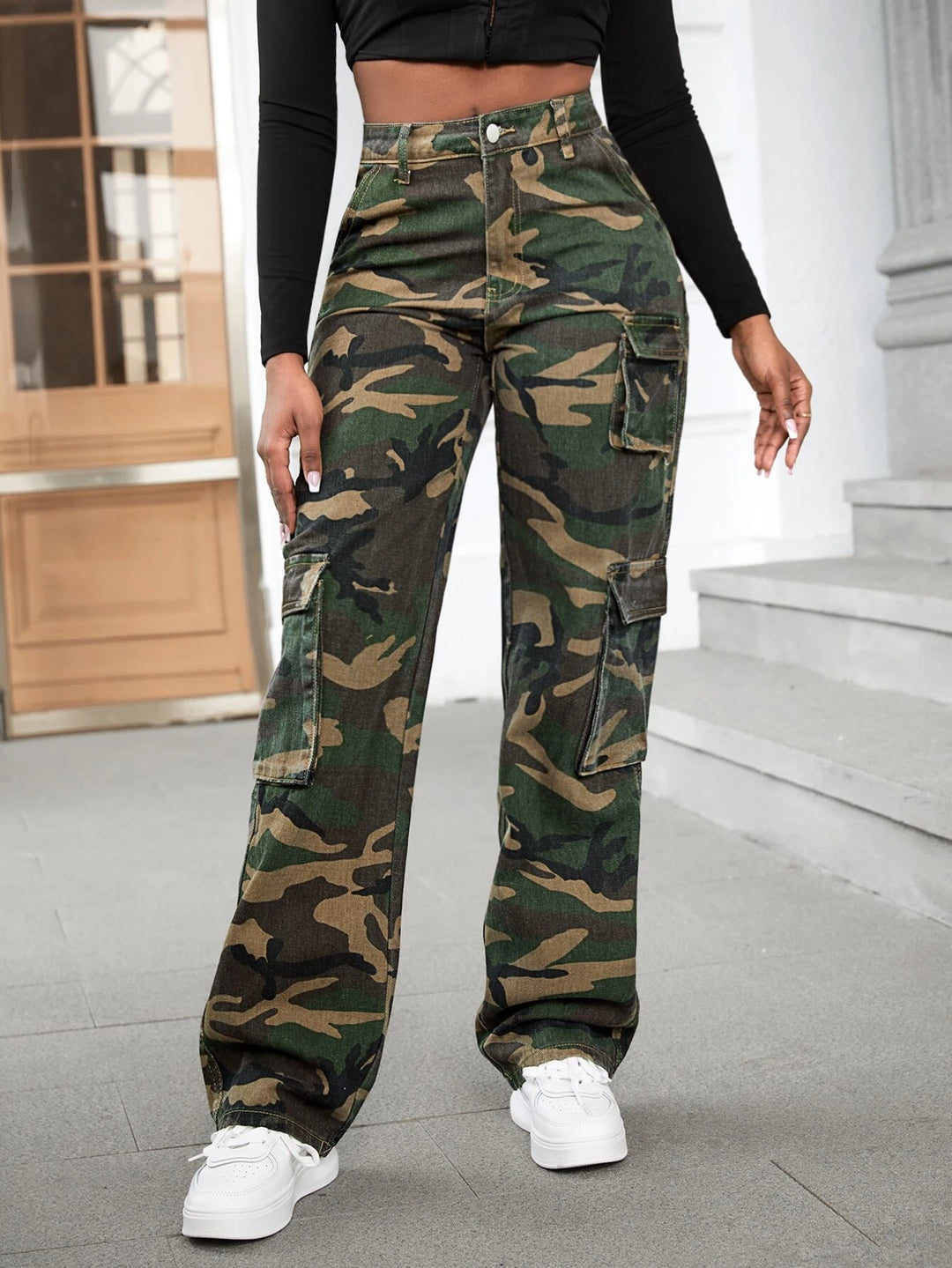 High Waist Flap Pocket Cargo Jeans – Comfy Cargo Pants