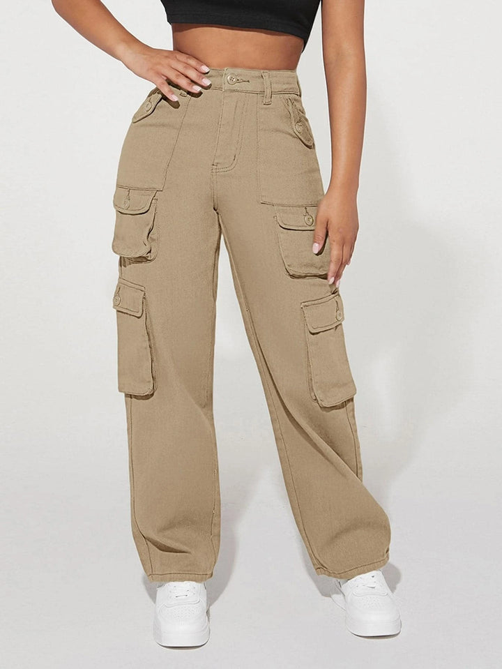 Stylish High Waist Pocket Cargo Jeans