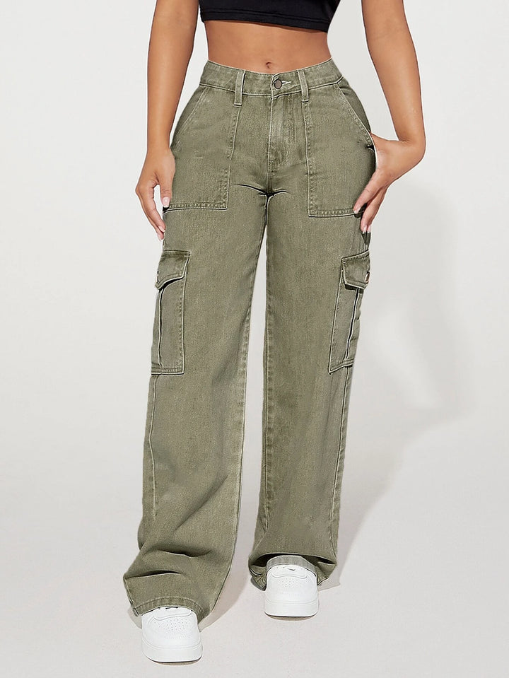 Plain Flap Pocket Cargo Jeans