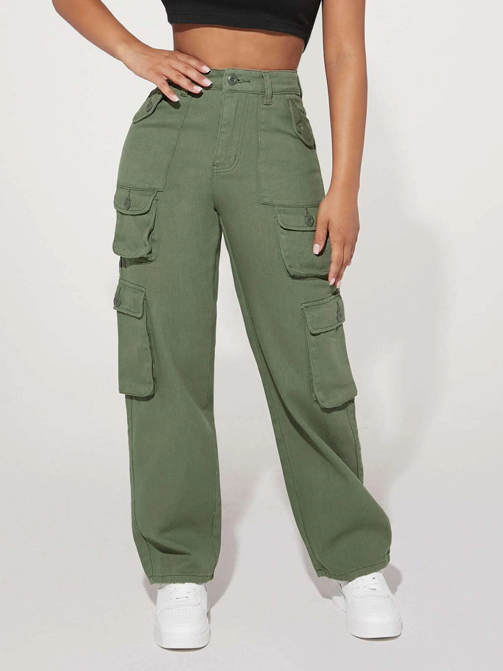 Stylish High Waist Pocket Cargo Jeans