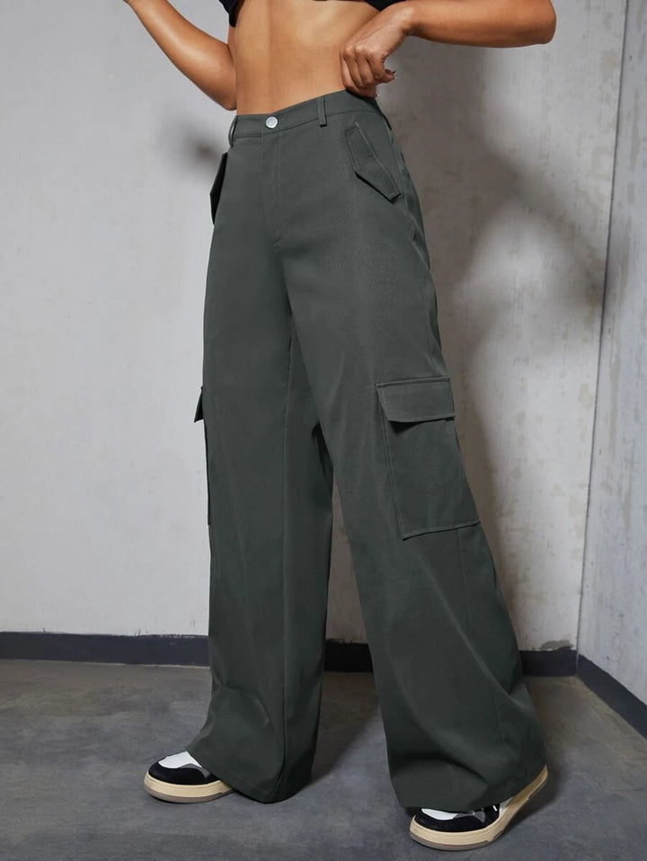 Casual Side Flap Pocket High Waist Cargo Pants