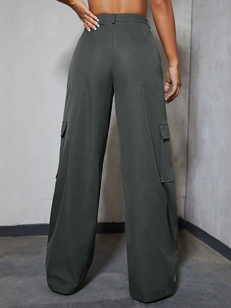 Casual Side Flap Pocket High Waist Cargo Pants