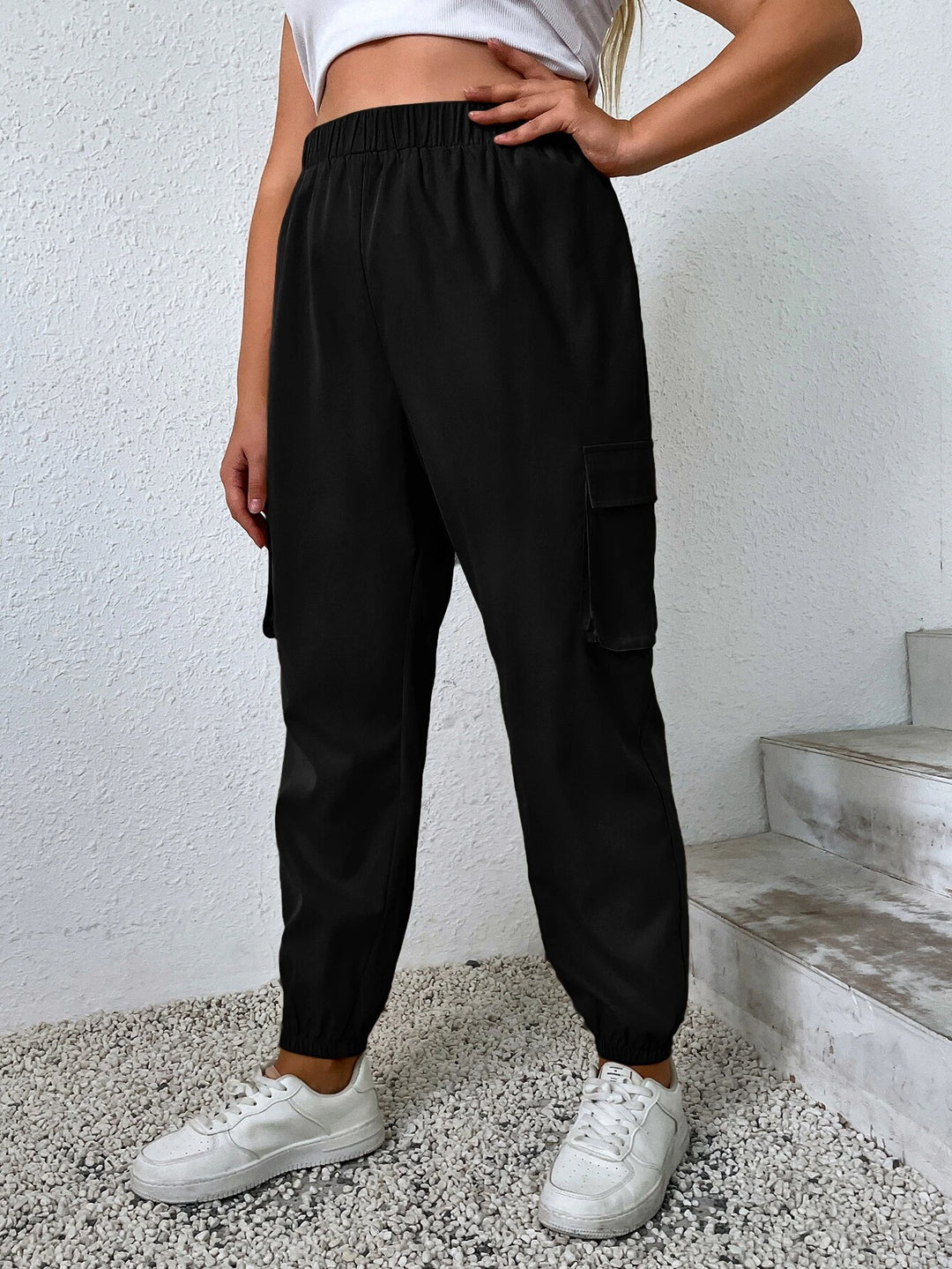 Solid Color Flap Pocket Cargo Pants