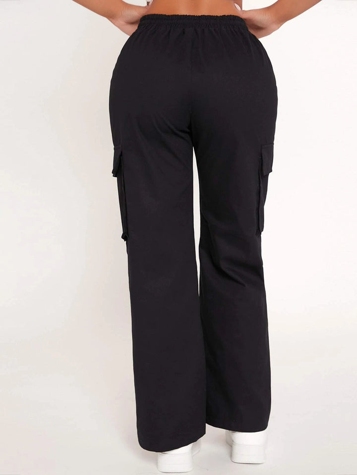 Flap Pocket Cargo Drawstring Waist Pants