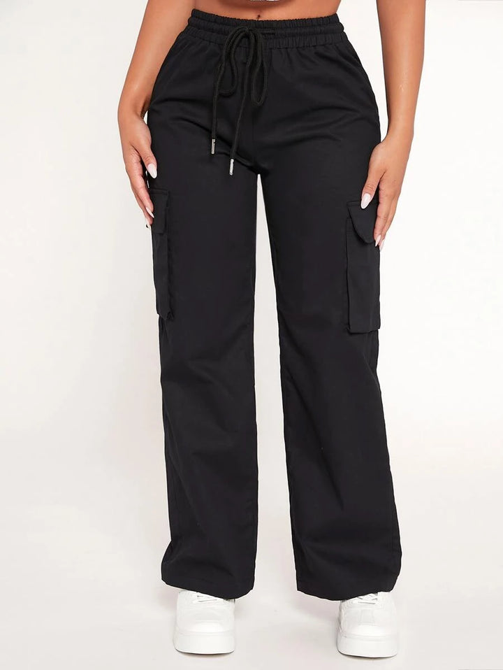 Drawstring Waist Flap Pocket Cargo Pants