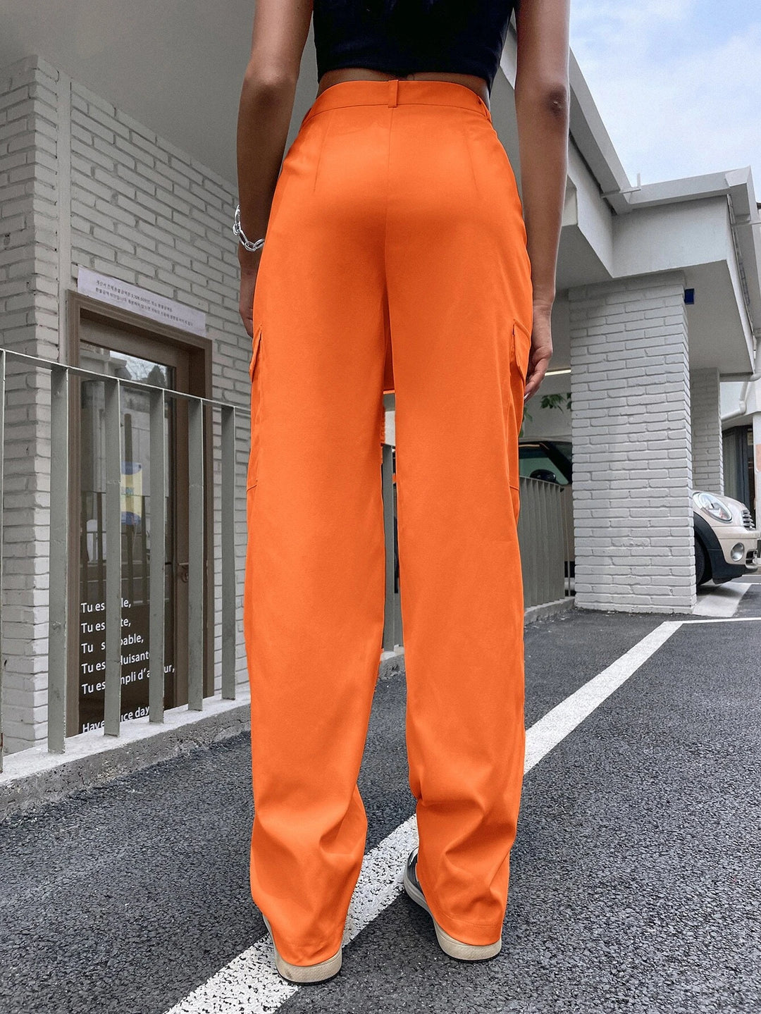 High Waist Flap Pocket Side Cargo Pants