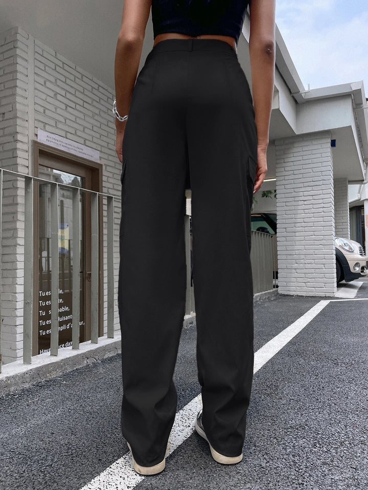 High Waist Flap Pocket Side Cargo Pants