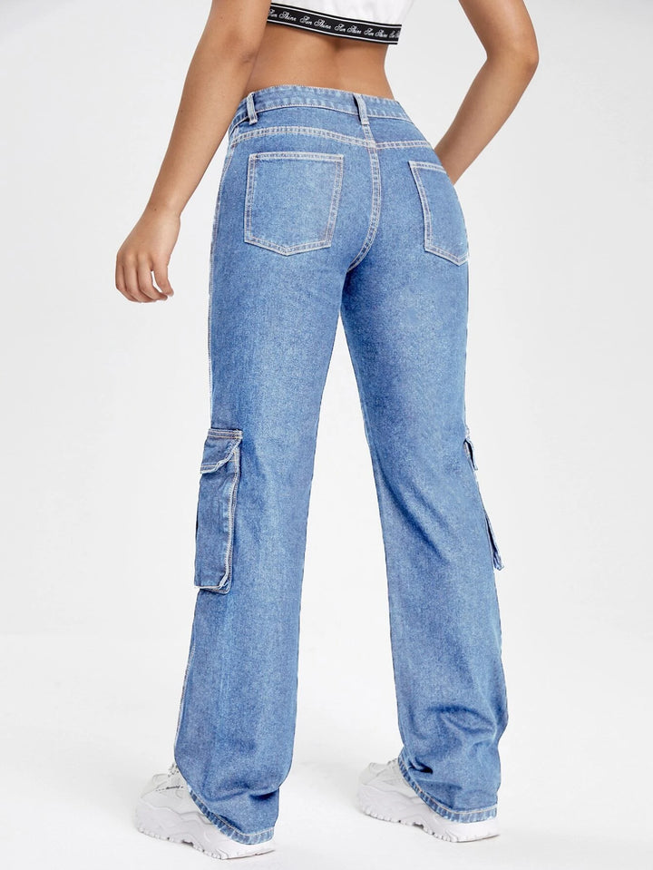 Drop Waist Flap Pocket Cargo Jean