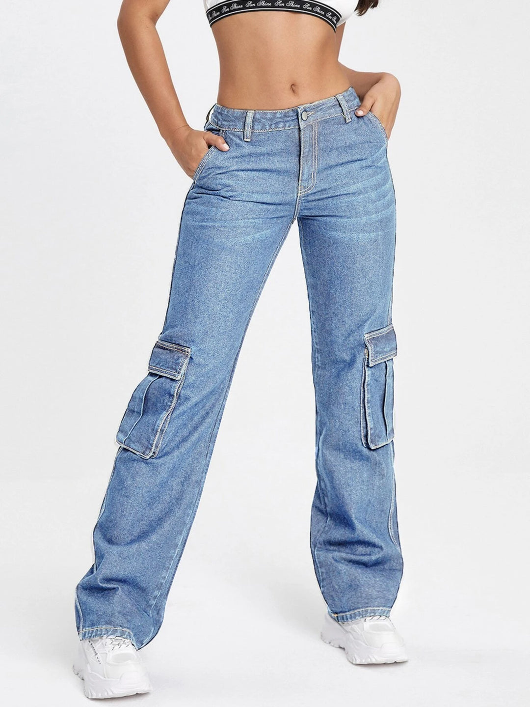 Drop Waist Flap Pocket Cargo Jean