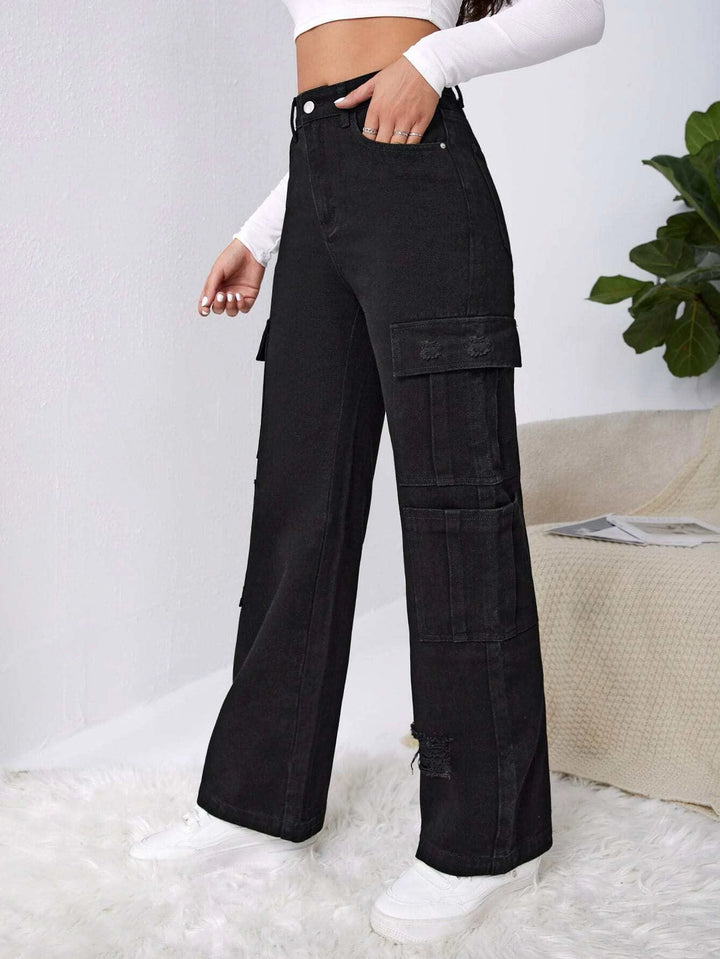 Flap Pocket Cargo High Waist Jeans