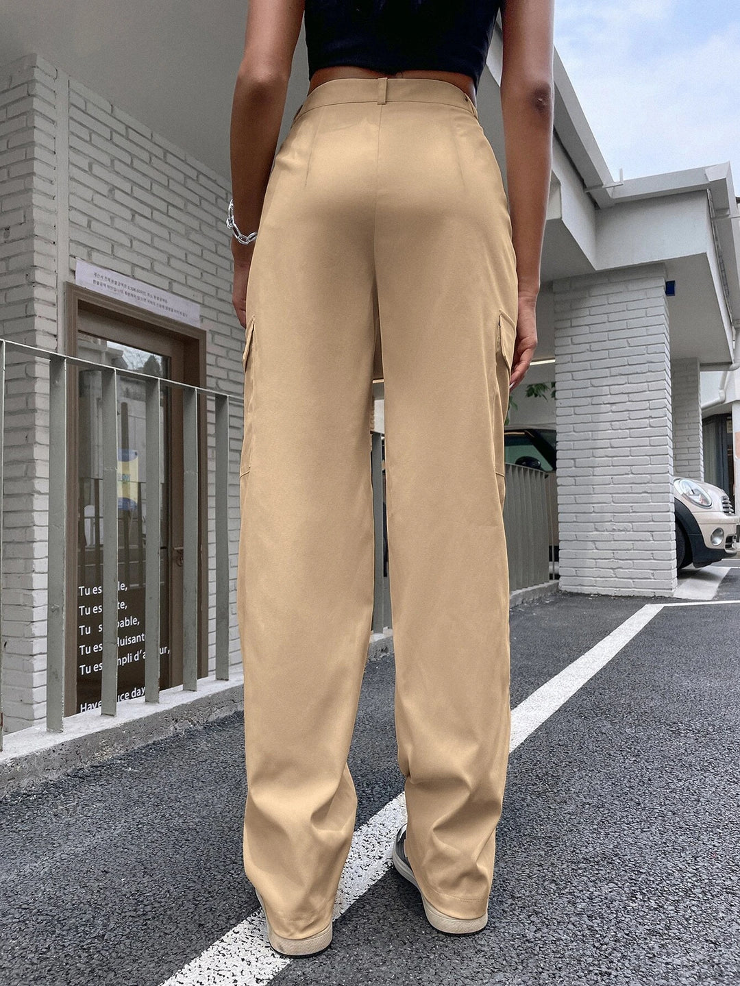 High Waist Flap Pocket Side Cargo Pants