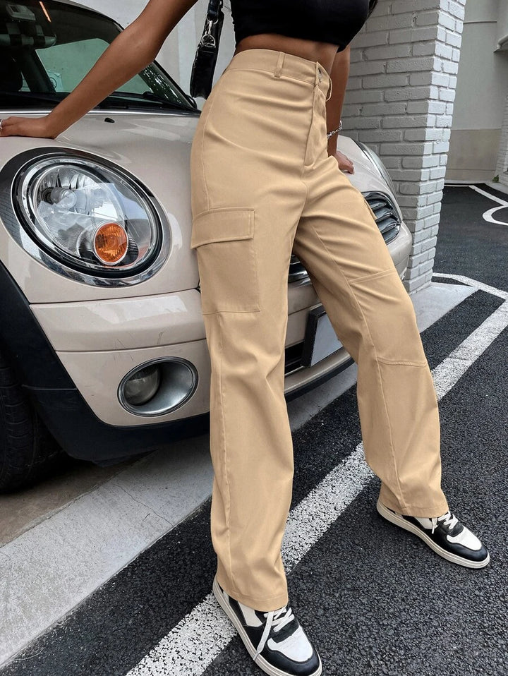 High Waist Flap Pocket Cargo Pants