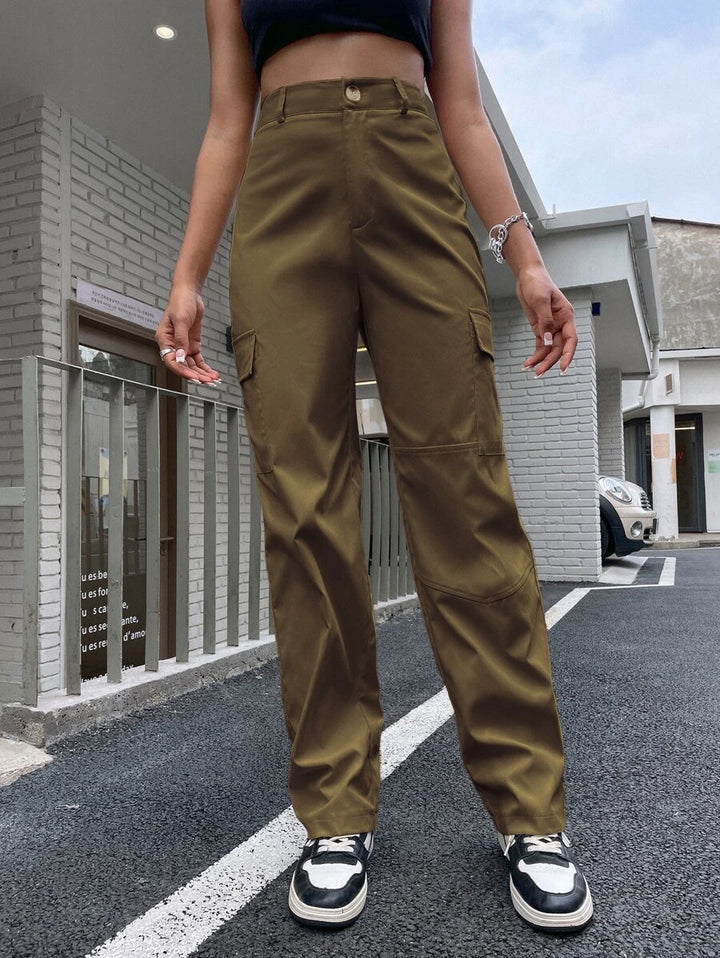 High Waist Flap Pocket Cargo Pants