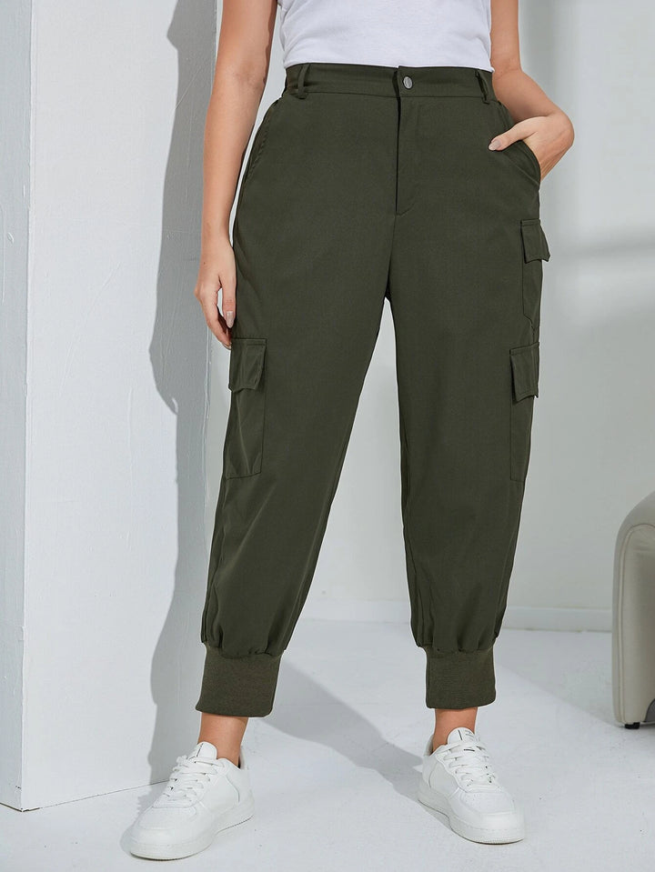 Flap Pocket Casual Green Cargo Pants