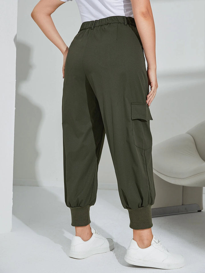 Flap Pocket Casual Green Cargo Pants