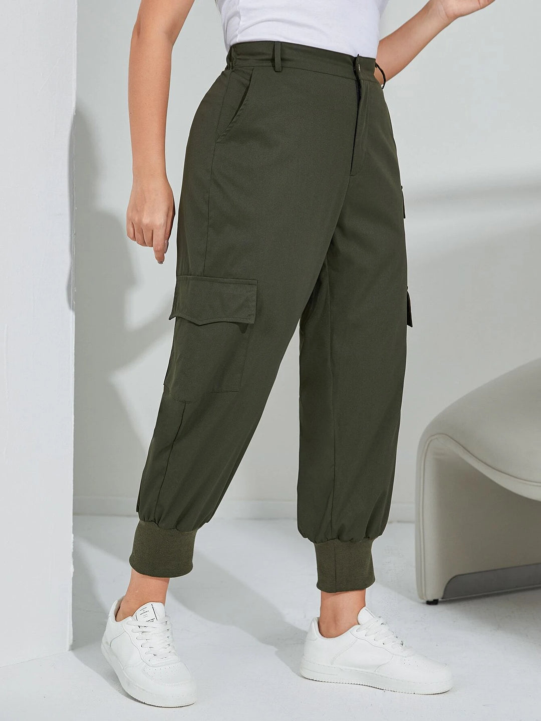 Flap Pocket Casual Green Cargo Pants