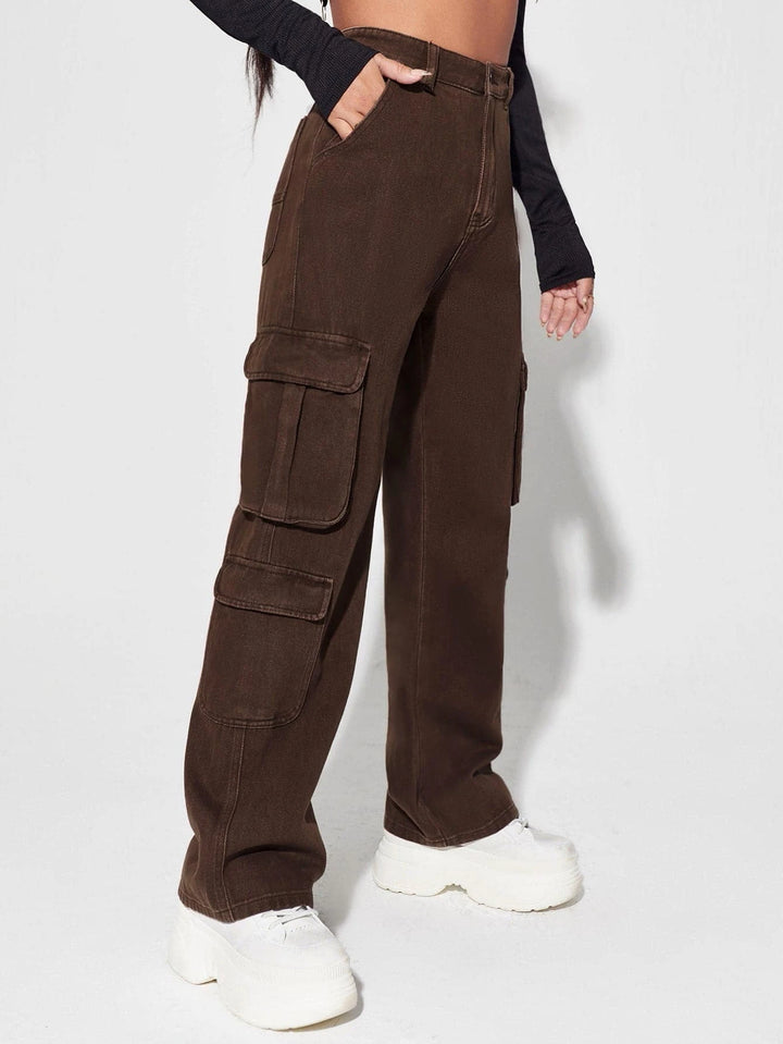 High Waisted Flap Pocket Cargo Jean