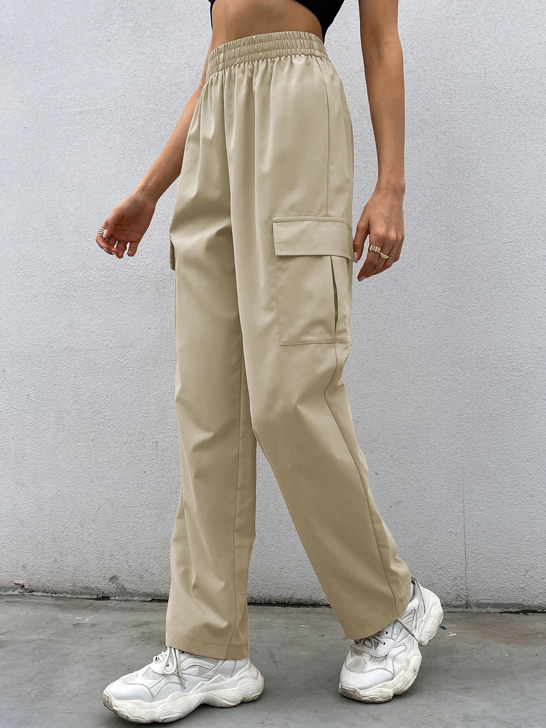 Elastic Waist Non Stretch Cargo Pants