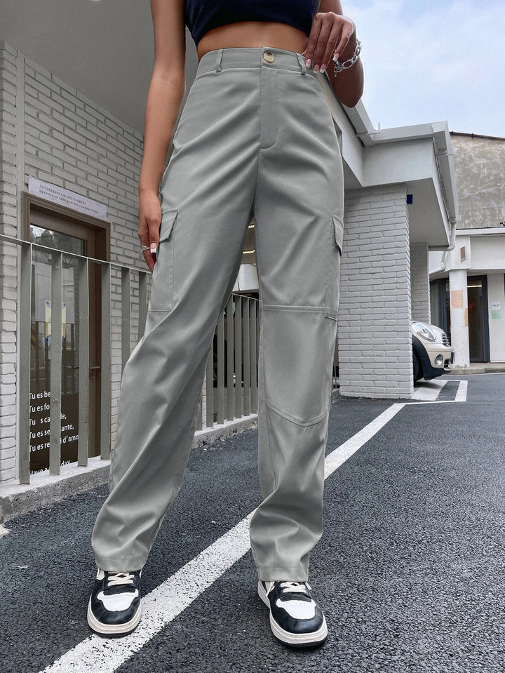 High Waist Flap Pocket Cargo Pants