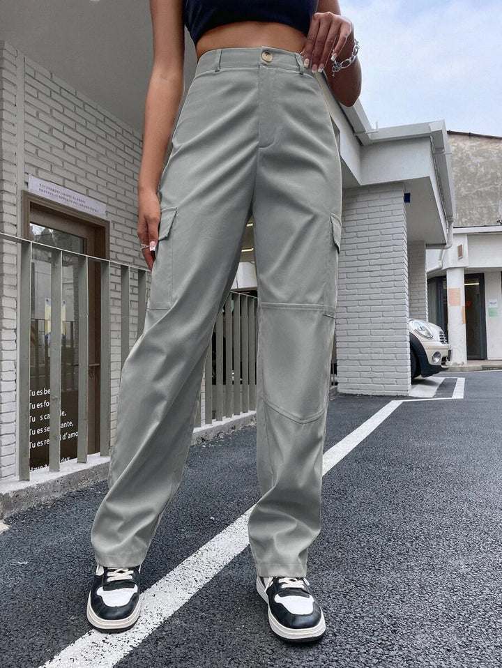 High Waist Flap Pocket Unlined Cargo Pants