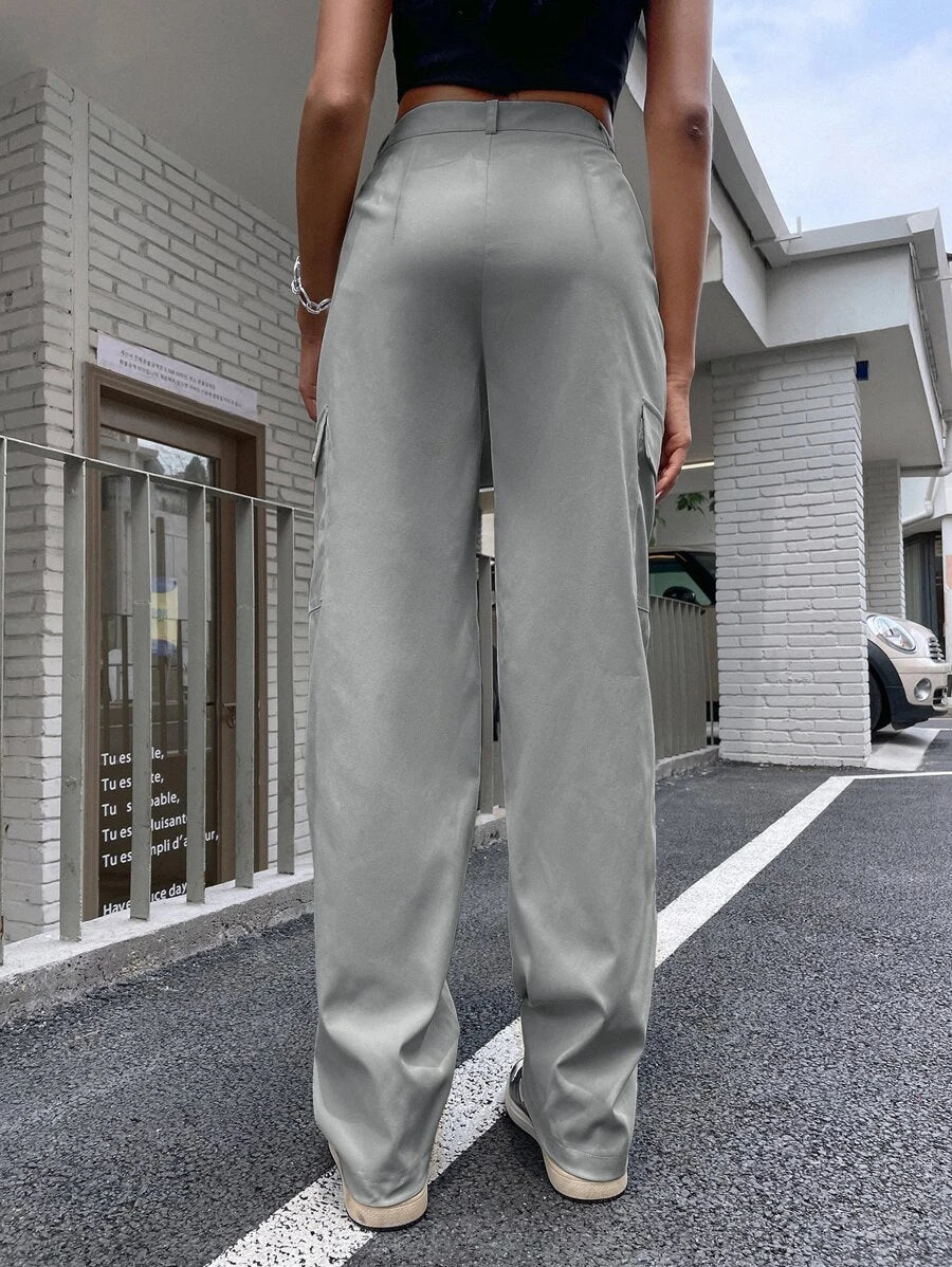 Flap Pocket Side Straight Leg Pants