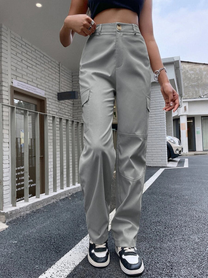 High Waist Flap Pocket Cargo Pants