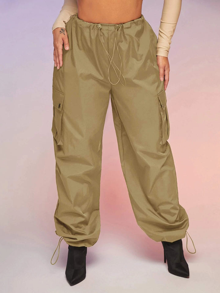 Drawstring Waist Parachute Cargo Pants