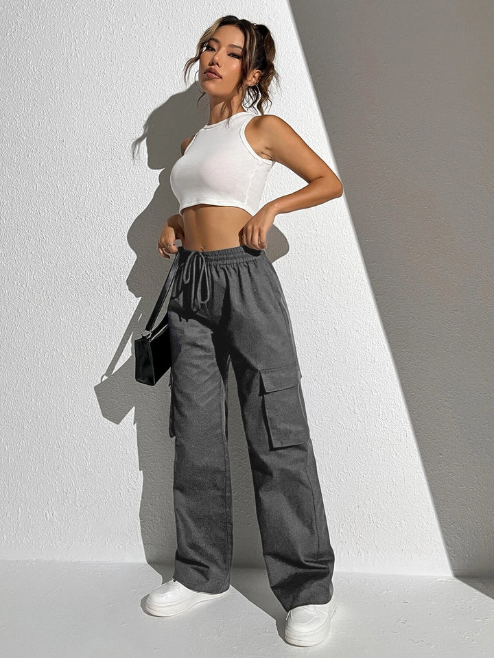 Plain Waist Cargo Pants