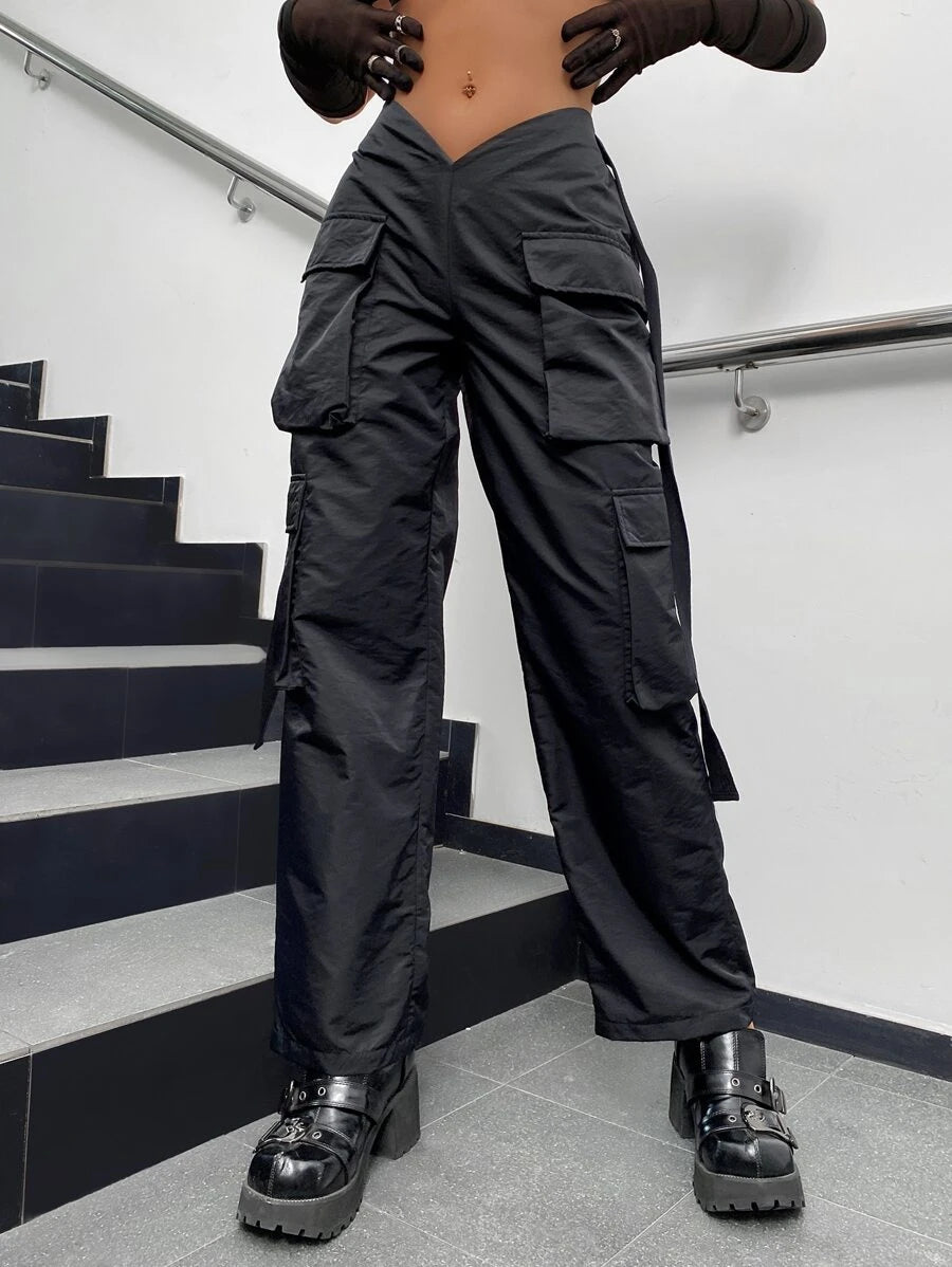 Street Vibes Tape Flap Pocket Side Cargo Pants