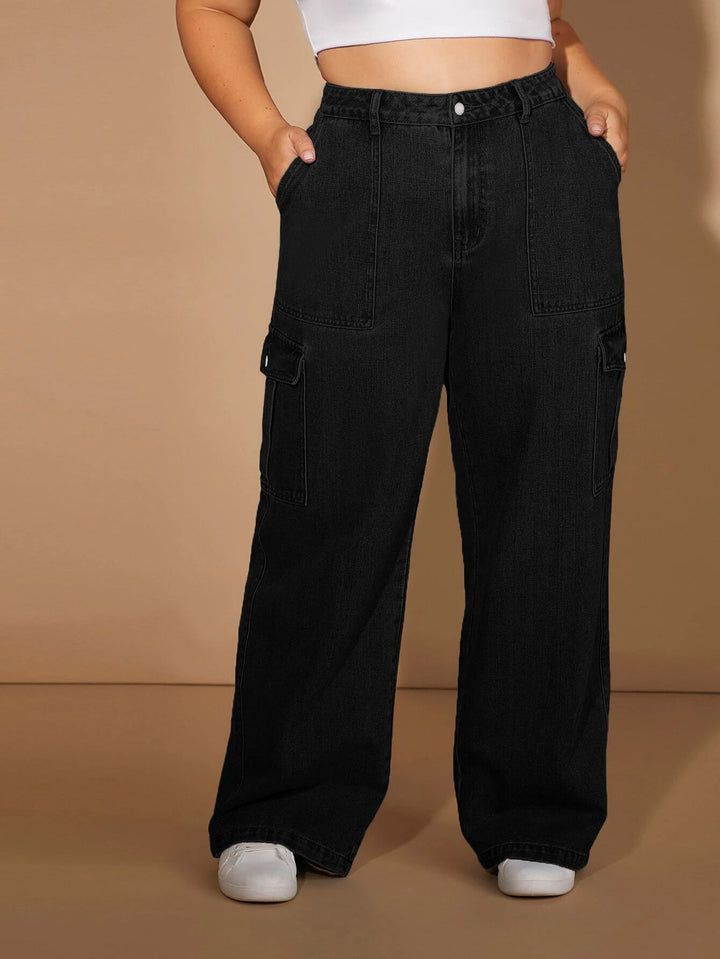 Plus Size Cargo Jeans With Flap Pockets