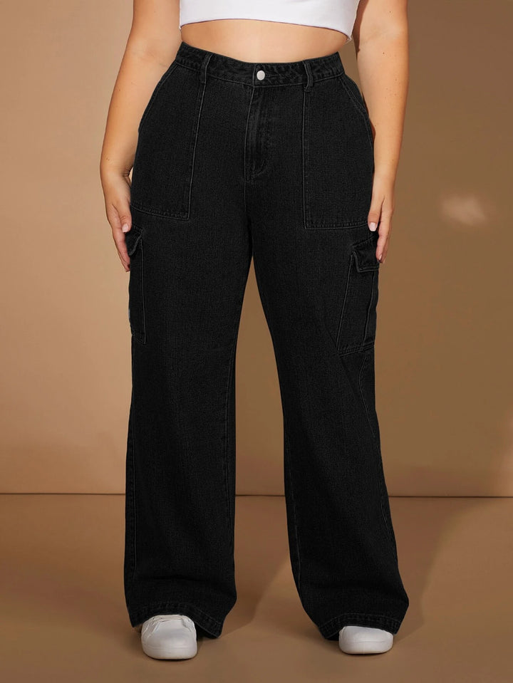 Plus Size Cargo Jeans With Flap Pockets