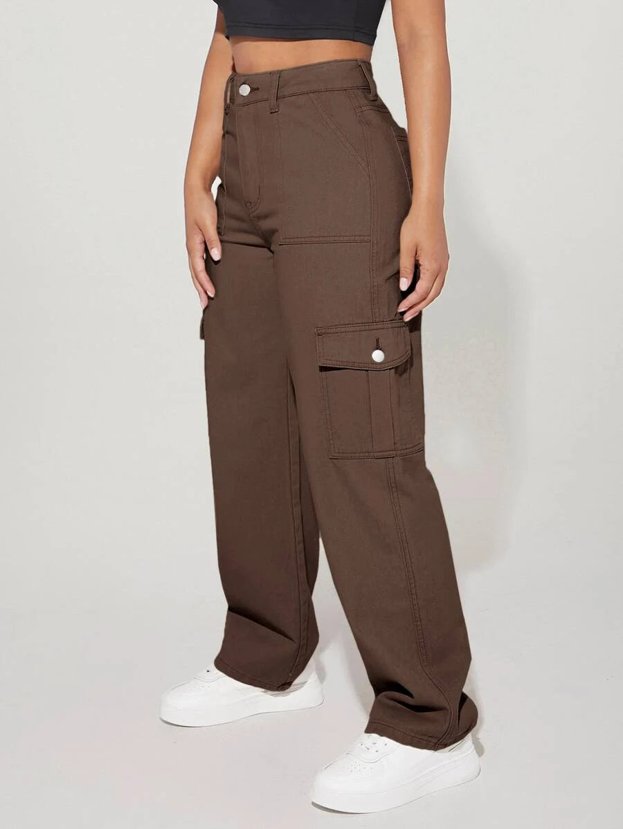 High Waist Flap Side Pocket Cargo Pants