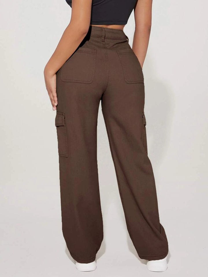 High Waist Flap Side Pocket Cargo Pants