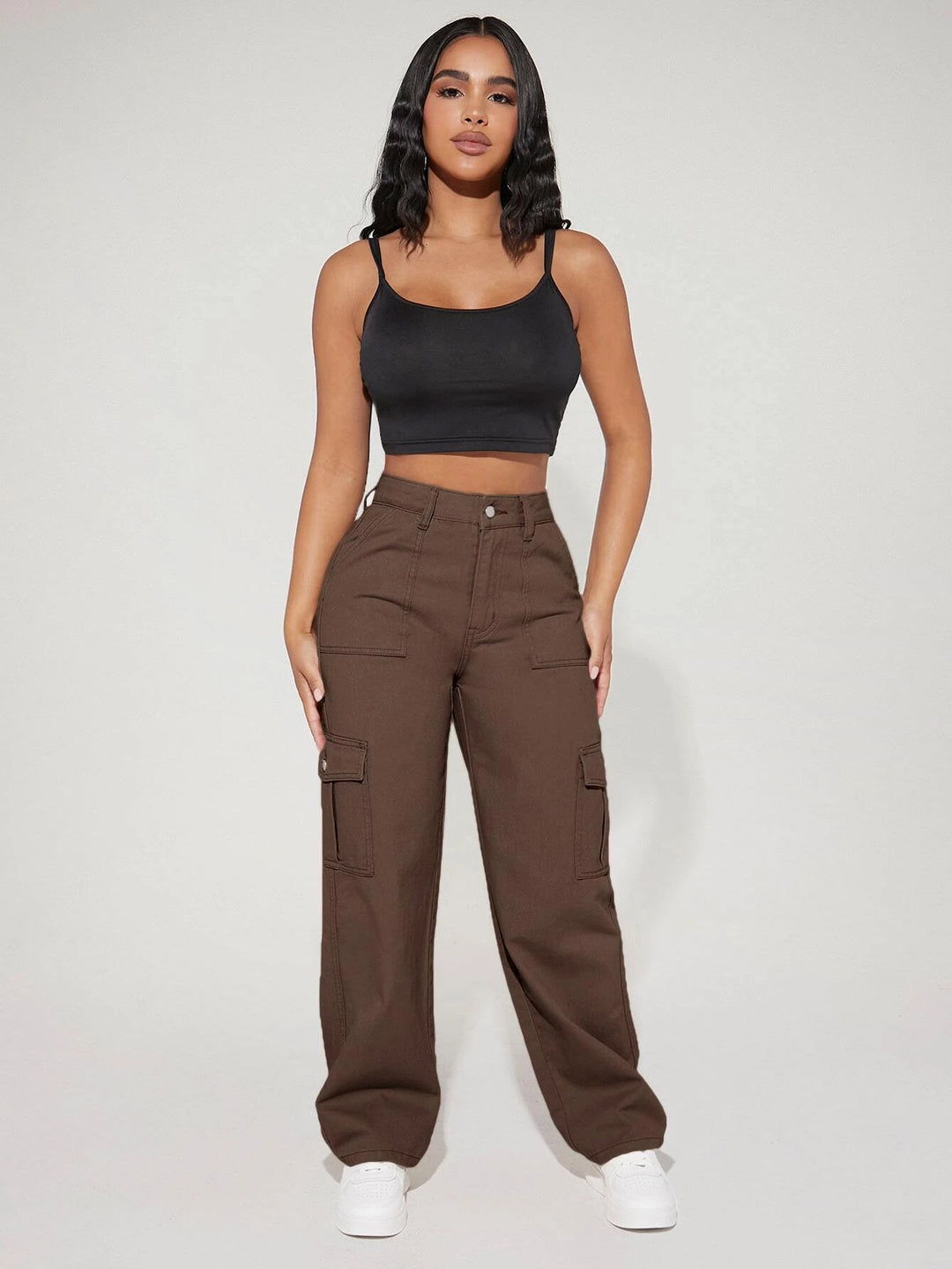 High Waist Flap Pocket Side Cargo Jeans