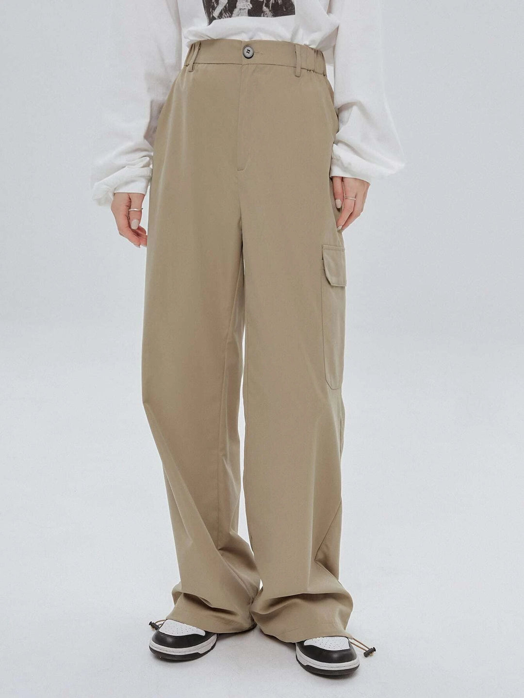 High Waist Non Stretch Cargo Pants