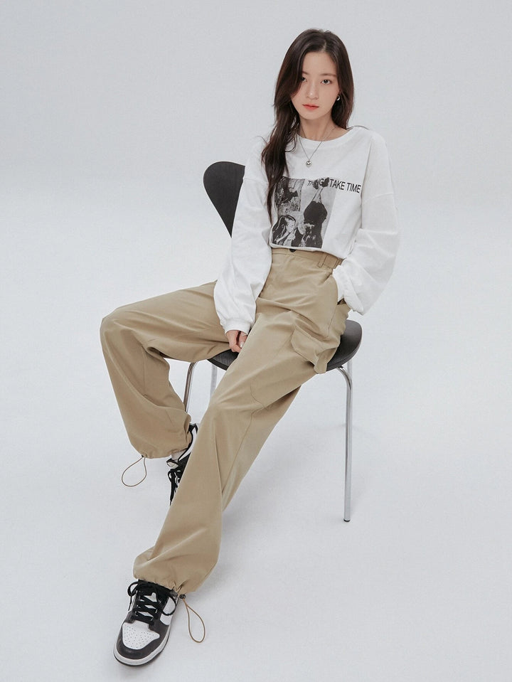 High Waist Non Stretch Cargo Pants