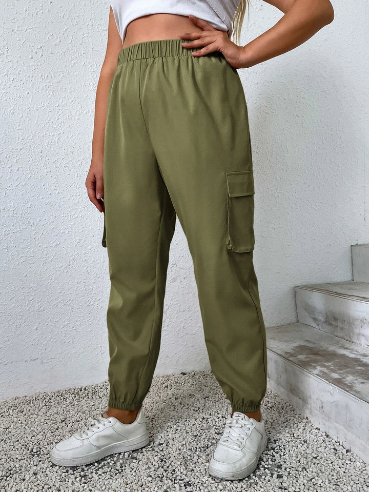 Solid Color Flap Pocket Cargo Pants