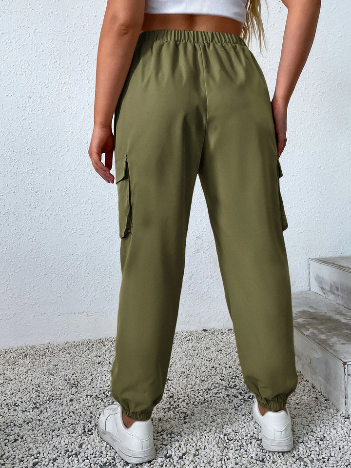 Solid Color Flap Pocket Casual Cargo Pants