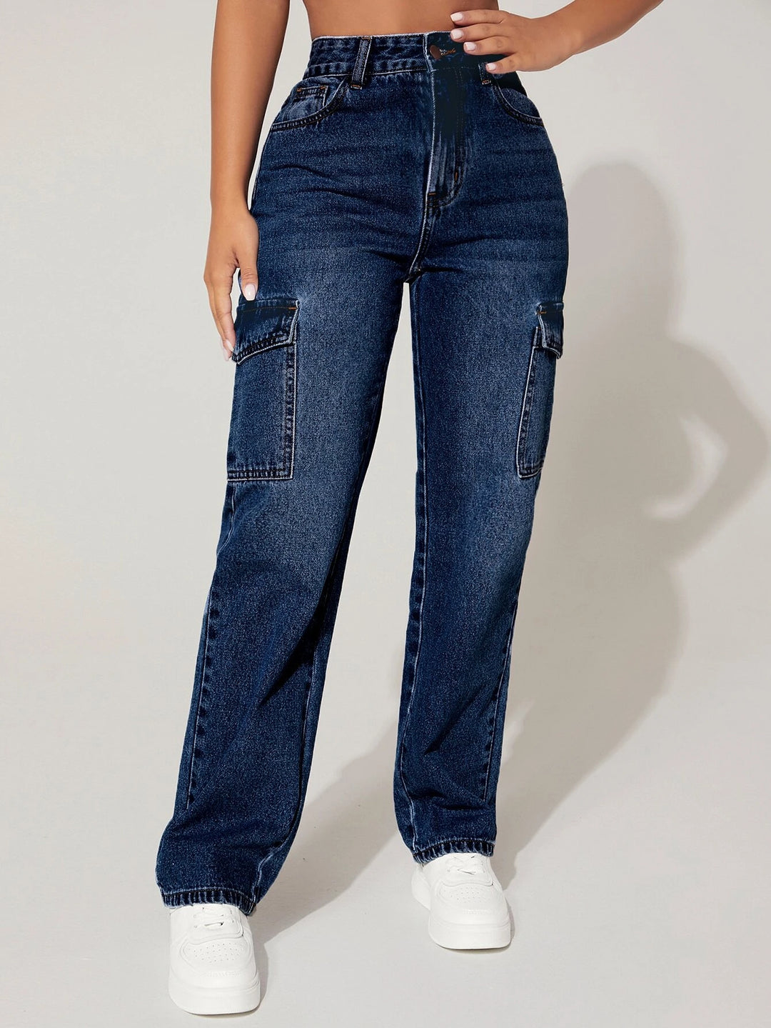 Single Button Cargo Jeans