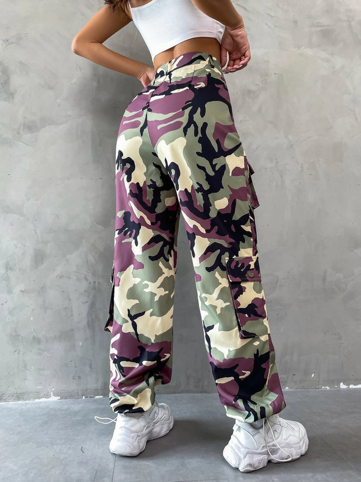 Printed Flap Pocket Camo Cargo Pants