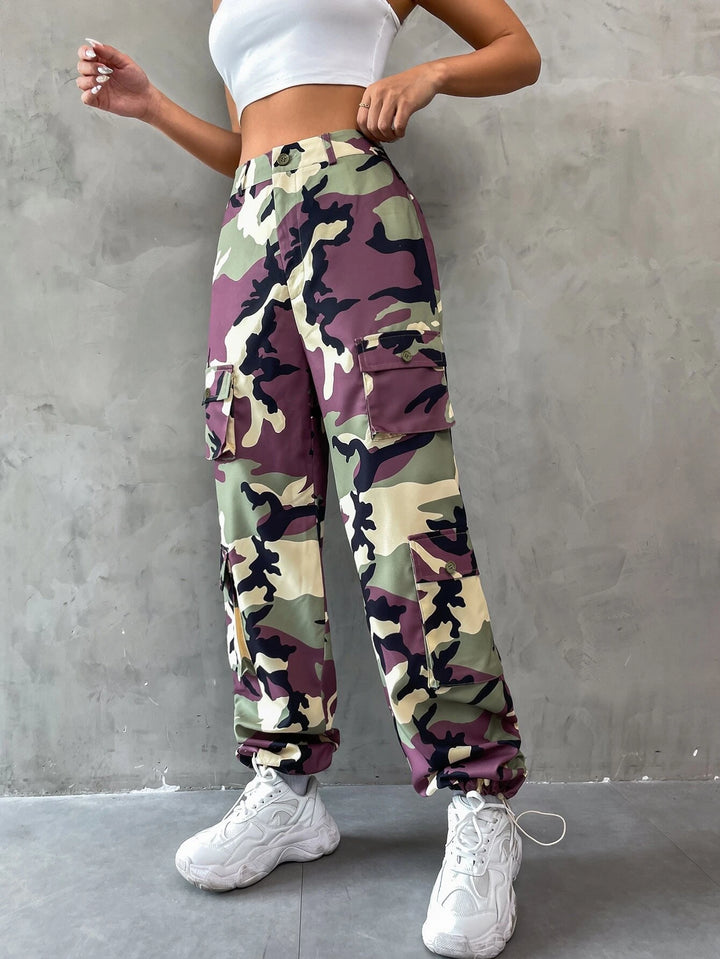 Printed Flap Pocket Camo Cargo Pants