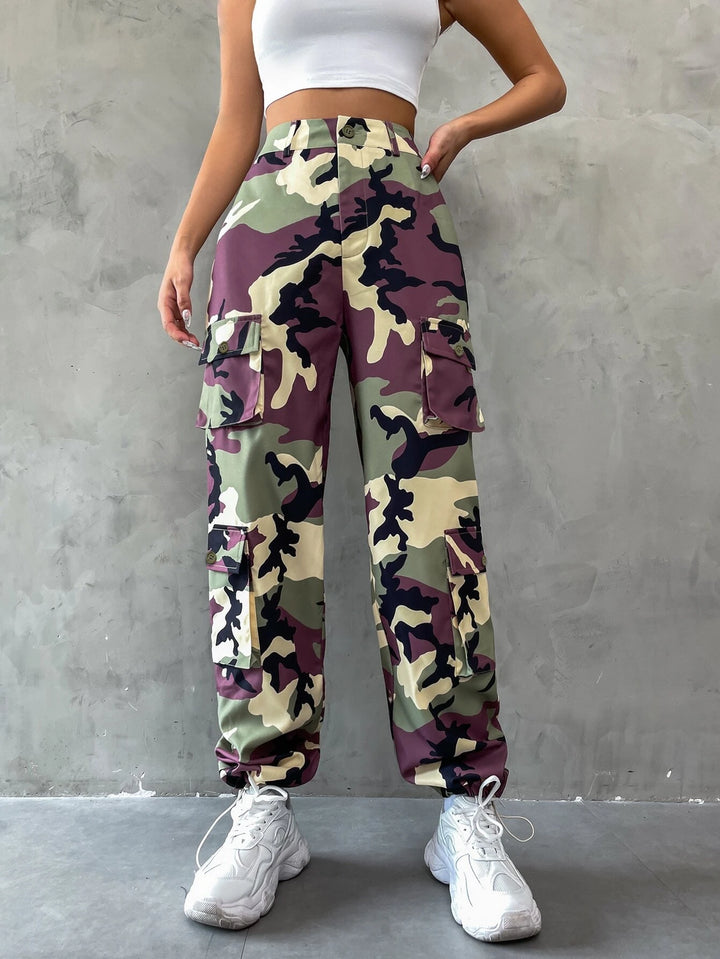 Printed Flap Pocket Camo Cargo Pants