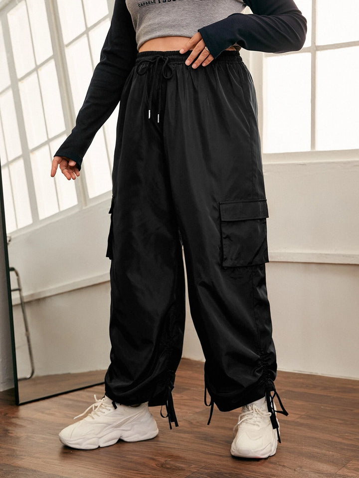 Flap Pocket Drawstring Hem Cargo Pants