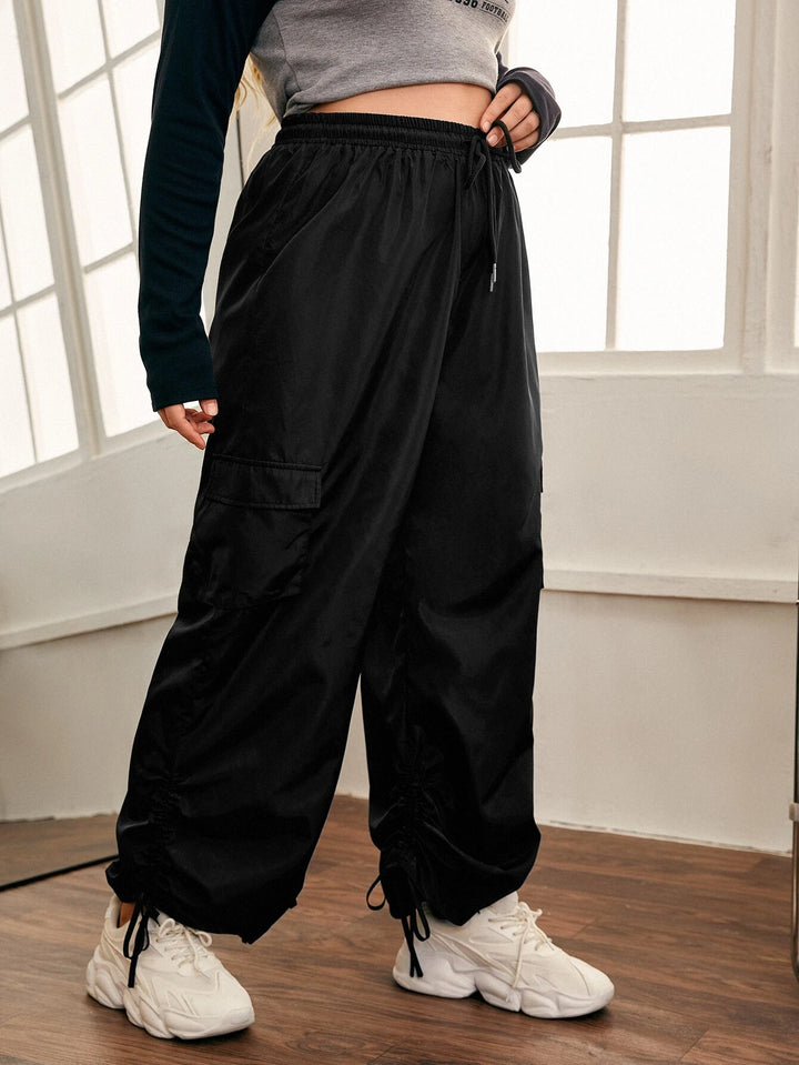 Flap Pocket Drawstring Hem Cargo Pants