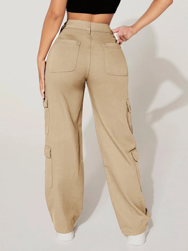 Plain Straight Leg Flap Pocket Cargo Pants