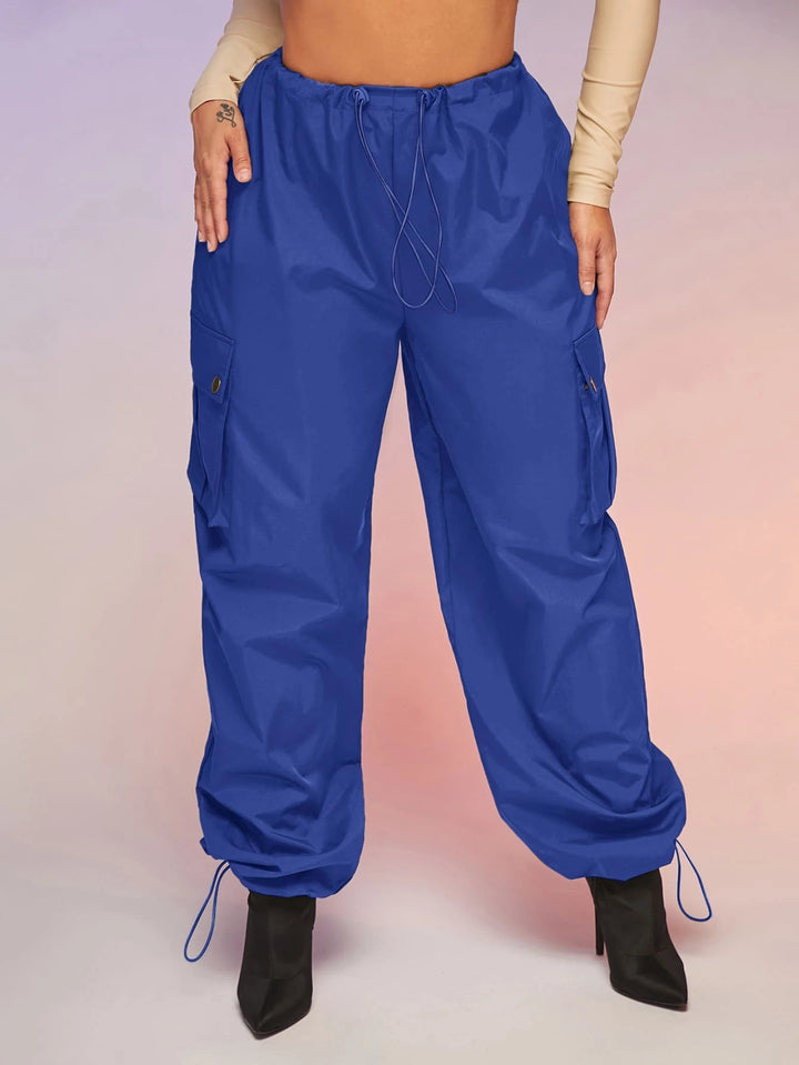 Drawstring Waist Parachute Cargo Pants