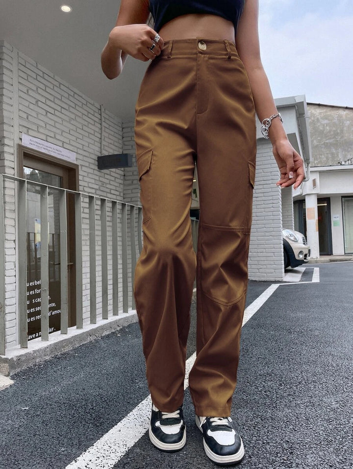 High Waist Flap Pocket Cargo Pants